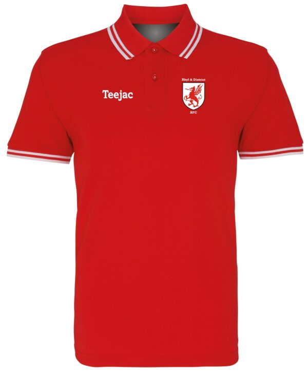 Rhyl RFC Men's Tipped Cotton Polo Black or Red - Image 2
