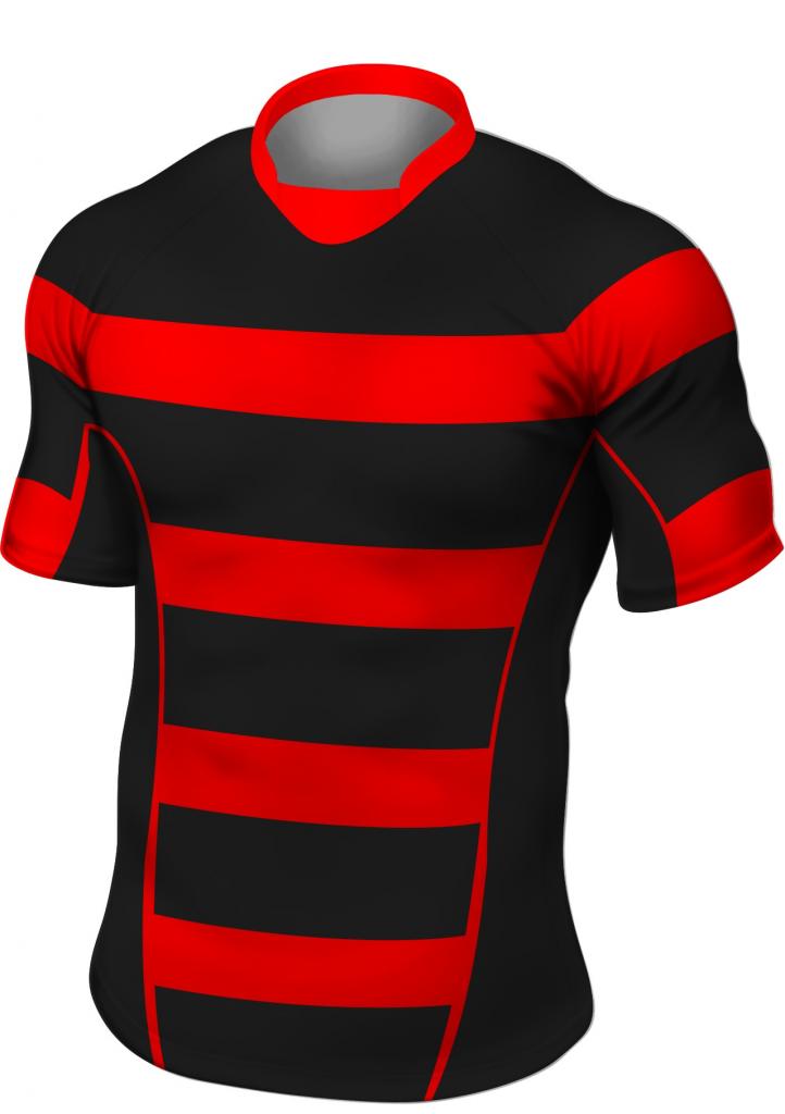 Black Red Stripe Rugby Shirt Shorts, Red Stripe Rugby Shirt