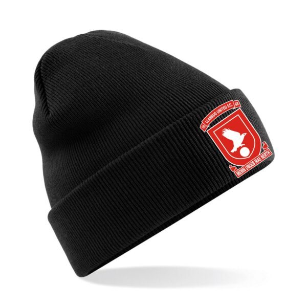 Llanrug United Beanie Hat Red or Black - Image 2